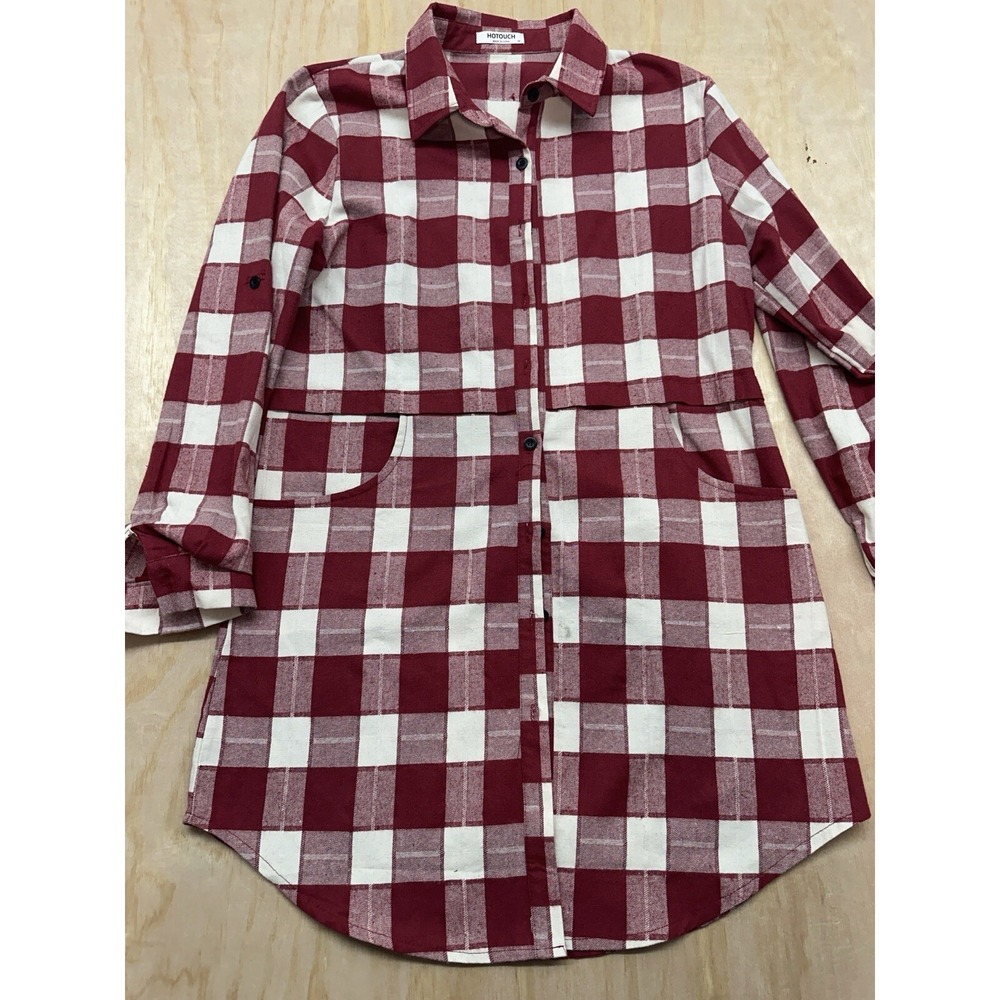 Hotouch Womens Red Plaid Collared Long Sleeve‎ Button Front Shirt Dress Size M